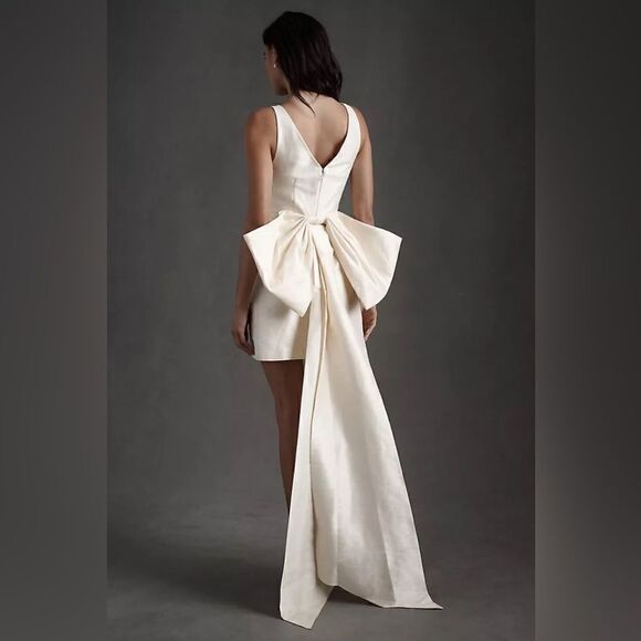 Sachin & Babi Archie V-Neck Back-Bow Mini Dress Ivory - Picture 2 of 4